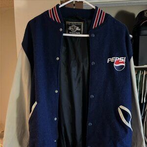 HOLLOWAY Pepsi Varsity Jacket Men’s Large Blue White Wool Leather Vintage